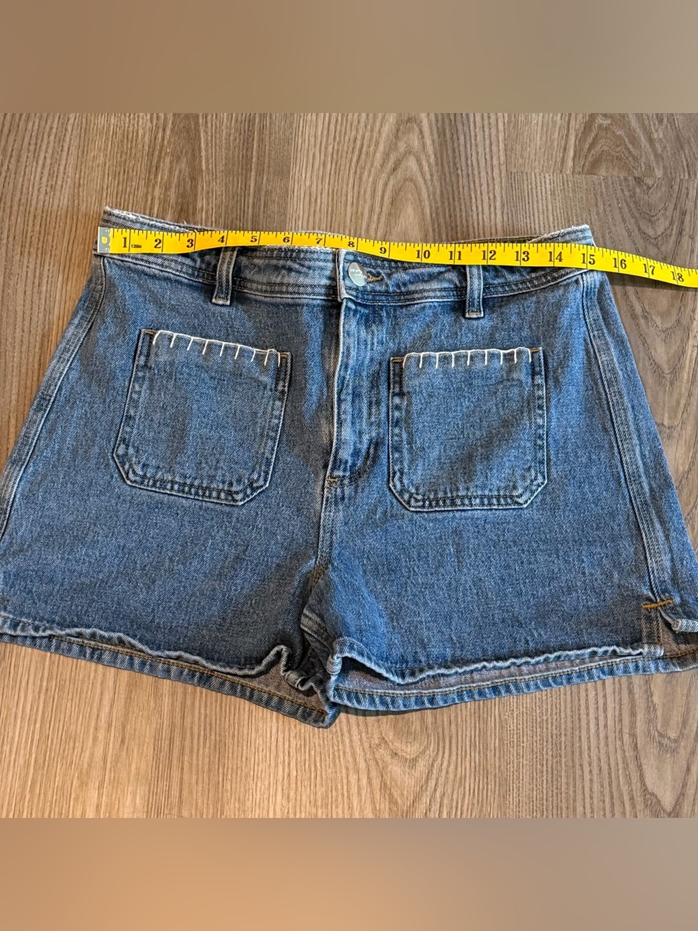 High-Rise Blue Denim Jean Shorts - Picture 5 of 6